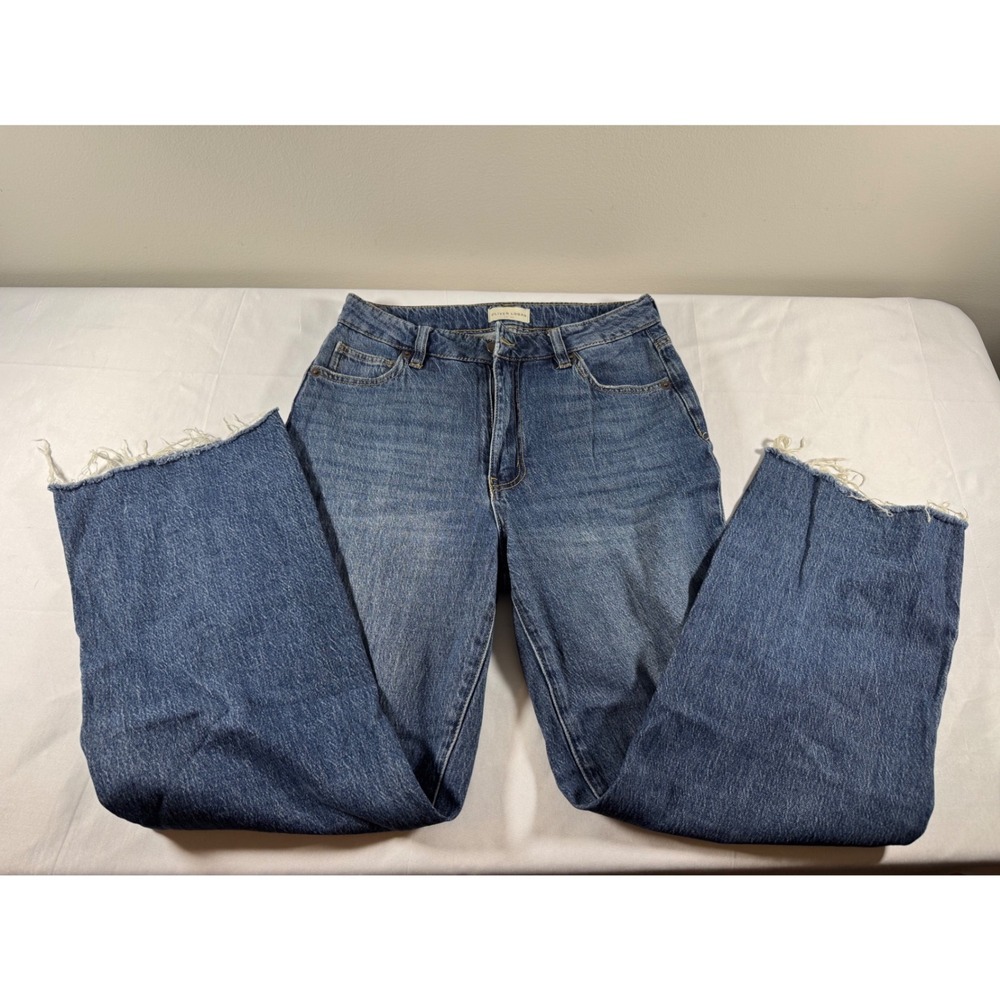 Oliver Logan High Rise Wide Leg Raw Hem Jeans Medium Wash Blue Size 26